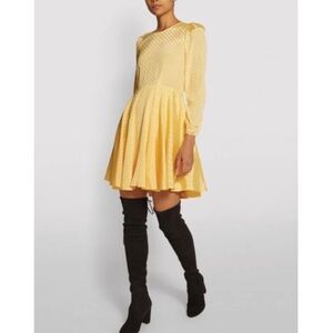 Maje Paris yellow jacquard textured yellow satin skater dress EU 36